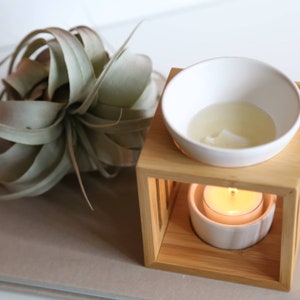 Bamboo Wax Melt Burner Wax Melter Home Decor Minimalistic Patio Candle Flameless Candle image 3