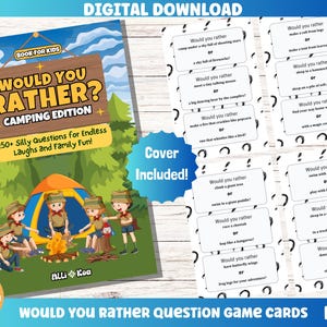 Tarjetas de juego "¿Qué prefieres?", Edición de camping, Juego familiar, Juegos de viaje, Tarjetas de conversación, PDF imprimible