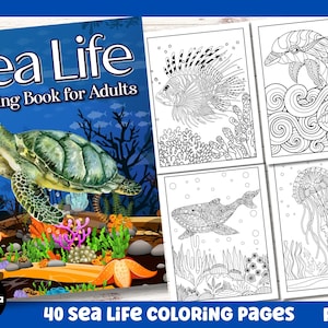 Sea Life Coloring Book for Adults| 40 Printable Sea Life Coloring Pages| Under the Sea Illustrations| Digital Download| PNG