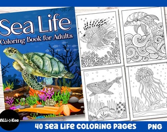 Oceanic Coloring Book for Adults: 40 Printable PNG Pages (Digital Download)