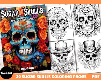 Sugar Skull Coloring Pages: 30 Grayscale Designs (PDF)