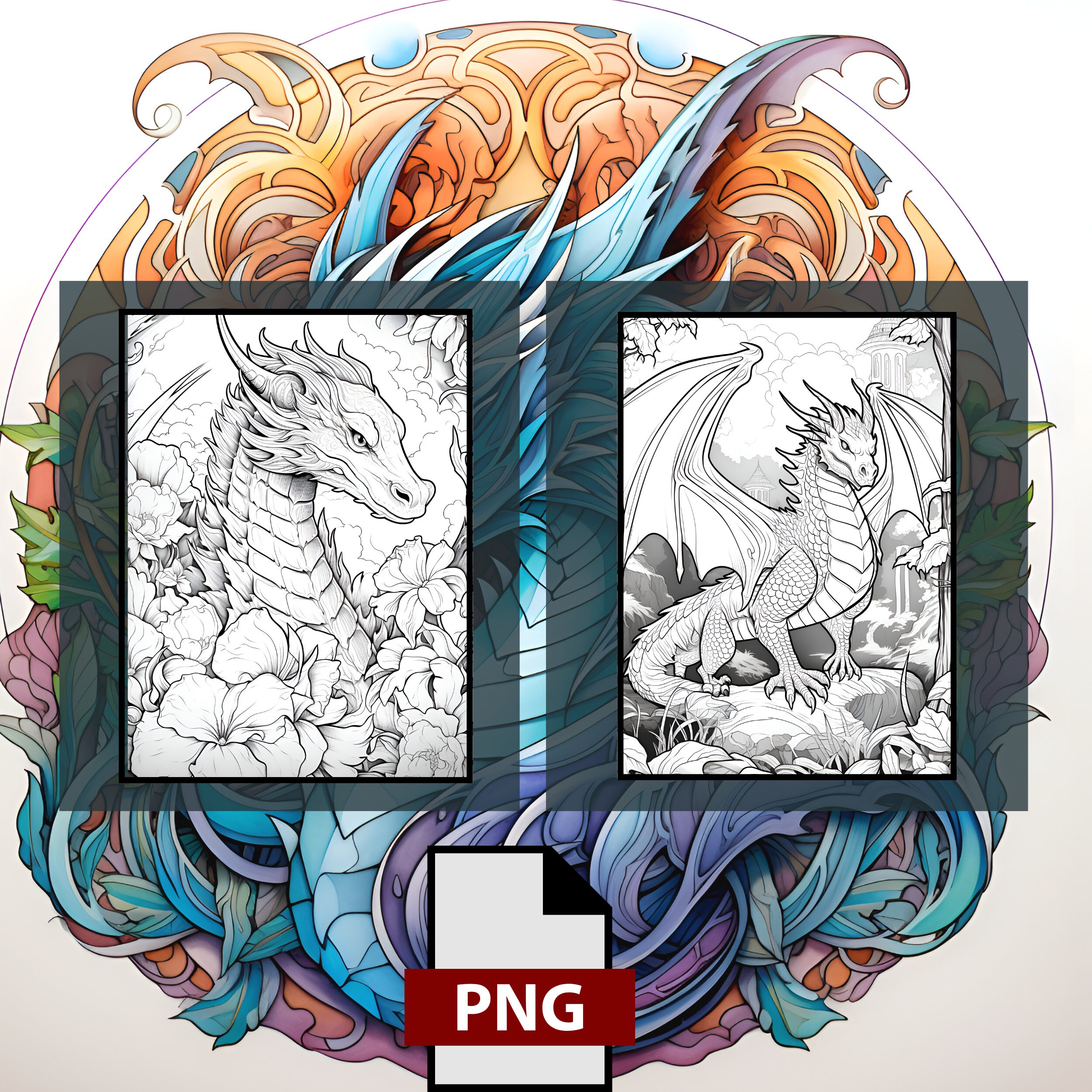 Dragon Coloring Pages | 25 Grayscale Coloring Pages | Printable