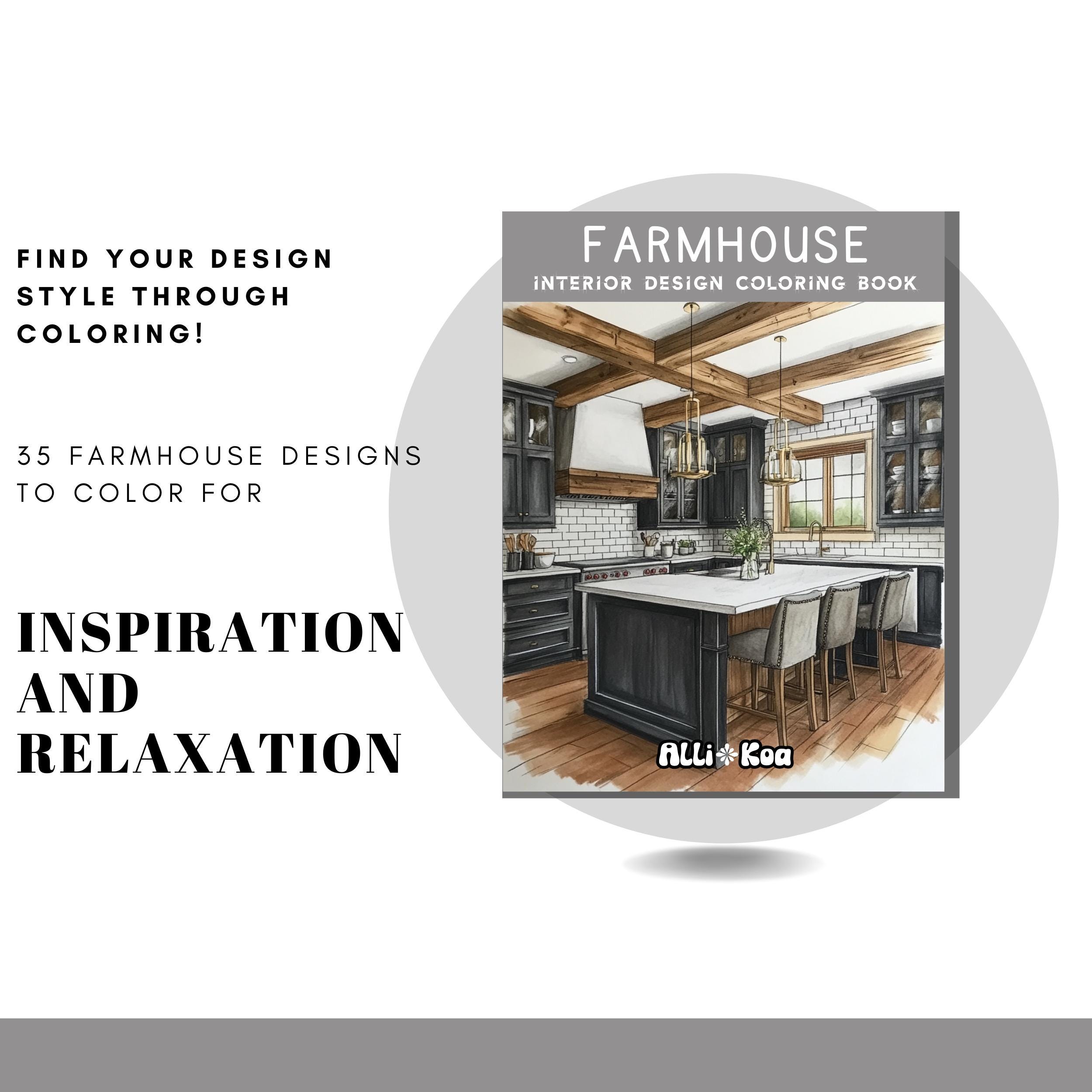 Farmhouse Interior Designs Coloring Book: 35 Cozy Room Designs (PDF) - Etsy