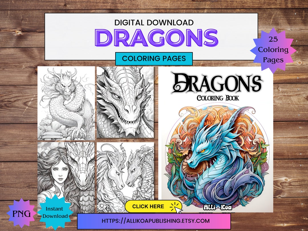 Dragon Coloring Pages 25 Grayscale Coloring Pages - Etsy