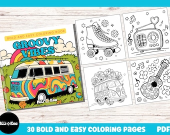 Groovy Retro Coloring Pages: 30 Bold Designs (Digital Download)