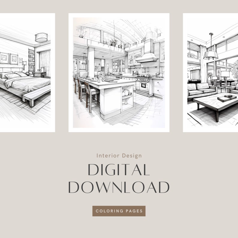 Modern Interior Designs Coloring Pages: 30 Printable PNG Designs ...