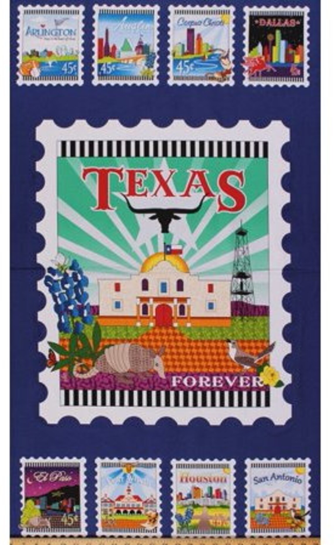 Quilt Across Texas Stamps Houston Fort Worth Fabric Panel Etsy