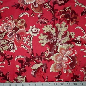 1 SMALL piece left Boundless Maison Rouge Floral Jacobean Dusty Red Beige Fabric by Yard Cotton Quilt Backing Quilting Sewing