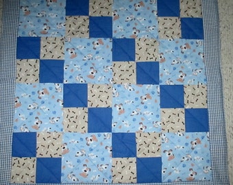 Beige Blue Houndstooth Pet Puppy Dog Patchwork Handmade Quilt Blanket Quilted Bright Rescue Pup Bed Bedding Throw Dog Gift