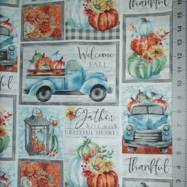 Happy Harvest Pumpkin Farm Truck Rustic Farmhouse Grateful Thankful 100% Cotton Quilt Fabric Quilting Sewing