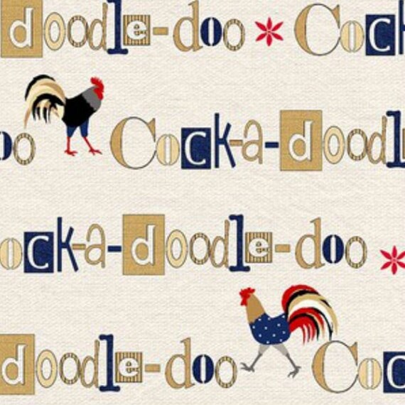 Fat Quarter Chickens on Cream Cotton Quilting Fabric Cock a Doodle Doo