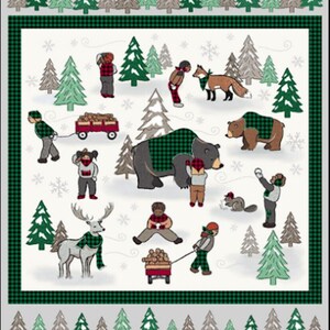 Lumber Jack and Jane Fabric and Panel Rustic Bear Beaver Fox  Northwest Buffalo Plaid Whistler Studios Elk Deer Nursery Kids Quilt Quilting