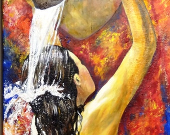 Acrylic painting "THE SHOWER" 80X40 Wall painting