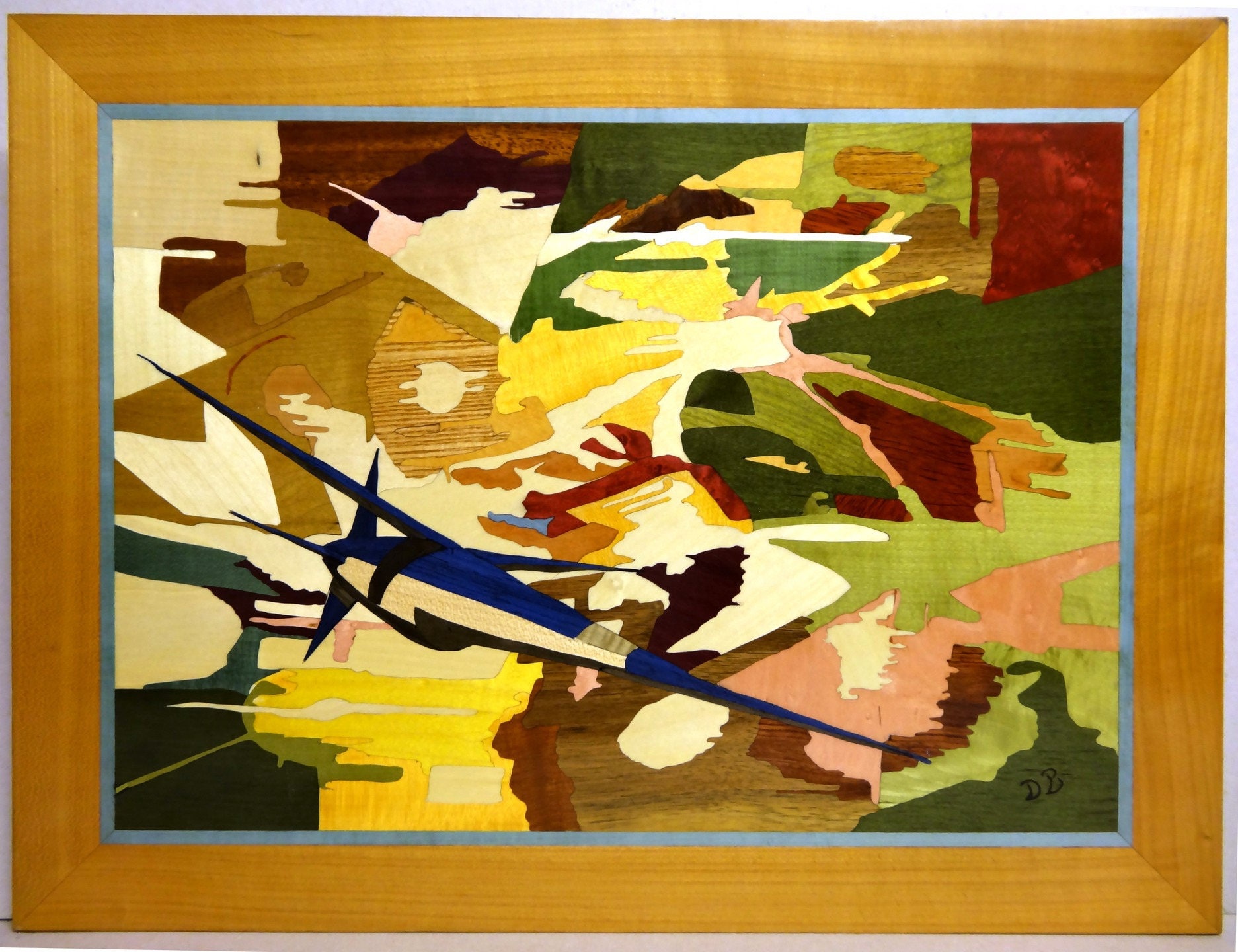 Tableau Mural Marqueterie Bois SupersoniqueSur Fond Abstrait