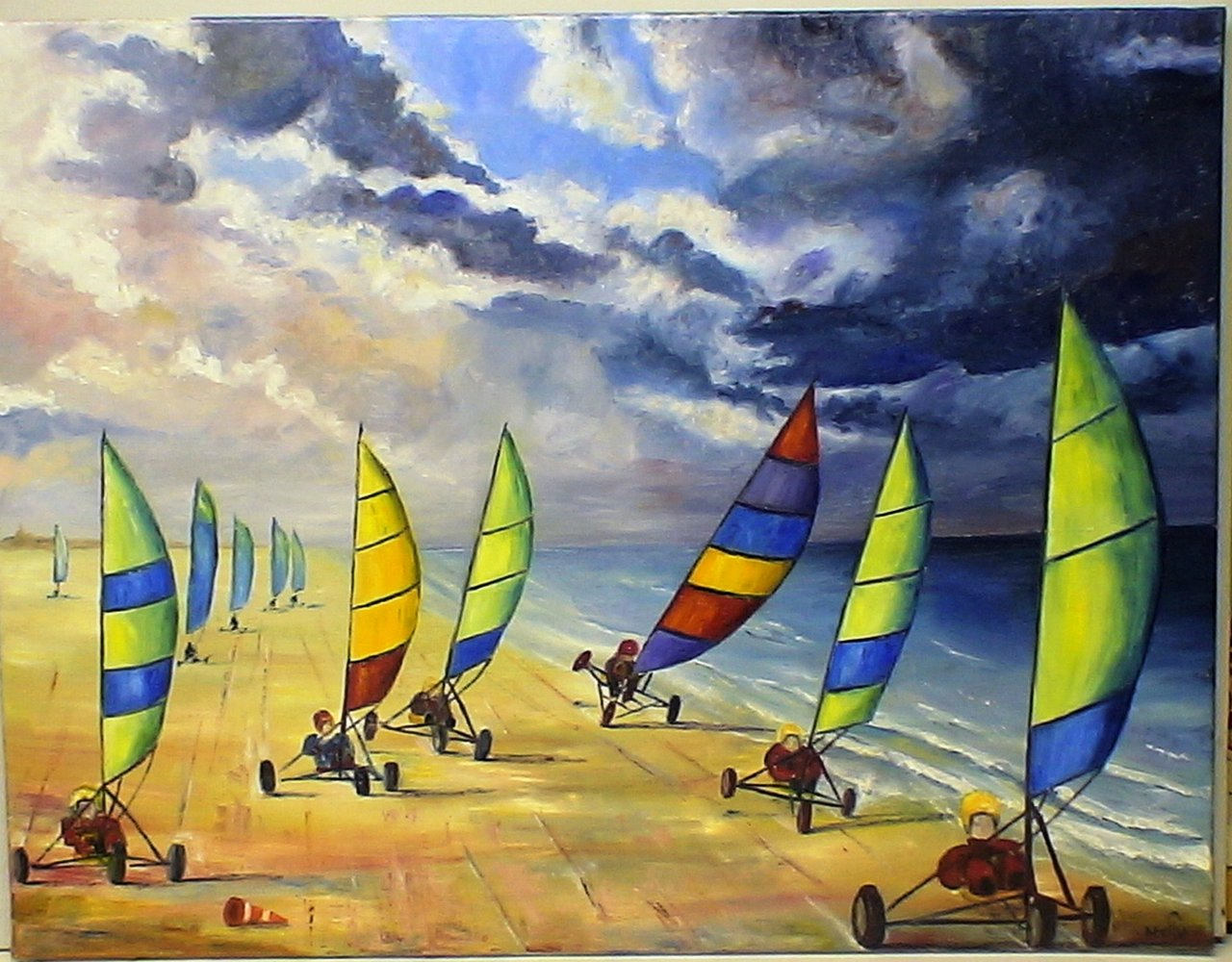 Peinture Huile Nelly Sport Chars à Voiles 50x65