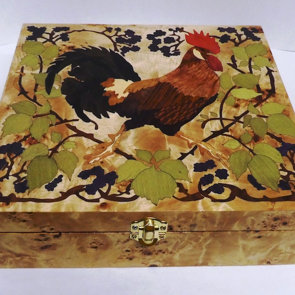 Deco Marquetry wood Tea box or jewelry COQ 25X25X7
