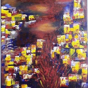 Acrylic Painting NELLY Urban Landscape &quot;The Favelas&quot; Mural Table 60x51