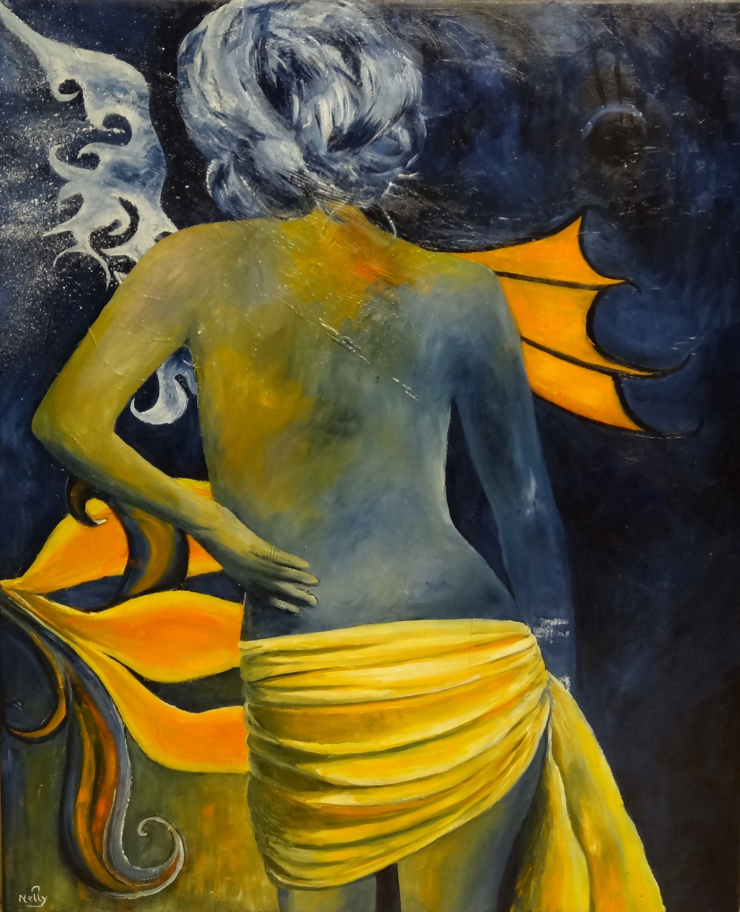 Peinture Huile Nelly Femme Vue de Dos Le Pareo 61x50