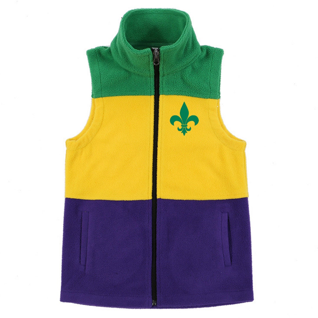 mardi gras vest fleece