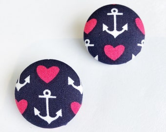Love Boat Earrings, Fabric Button Studs