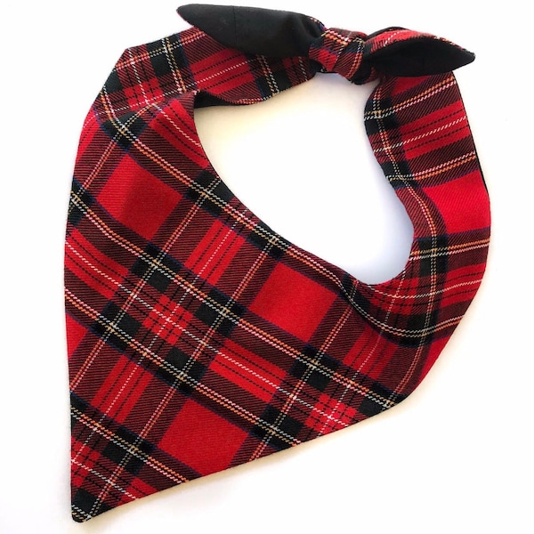 Red Tartan Tie On Dog Bandana, Pet Neckerchief, Pet Scarf, Pet Fashion, Dog Scarf, Gift for Dog, Gift for Pet, Pet Bandanna