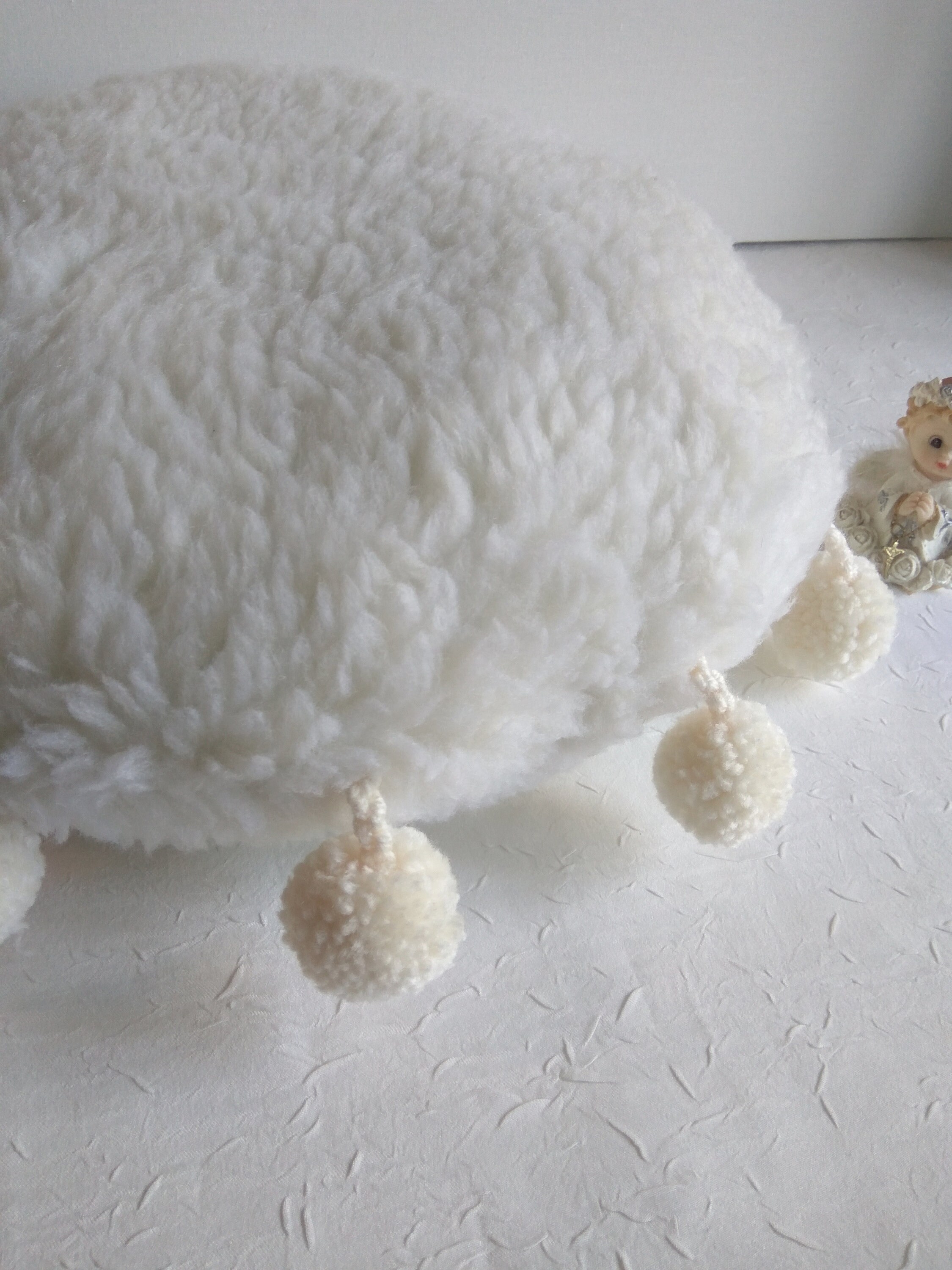 White Round Pom Poms Cushion pillow sherpa faux throw Lavender Etsy