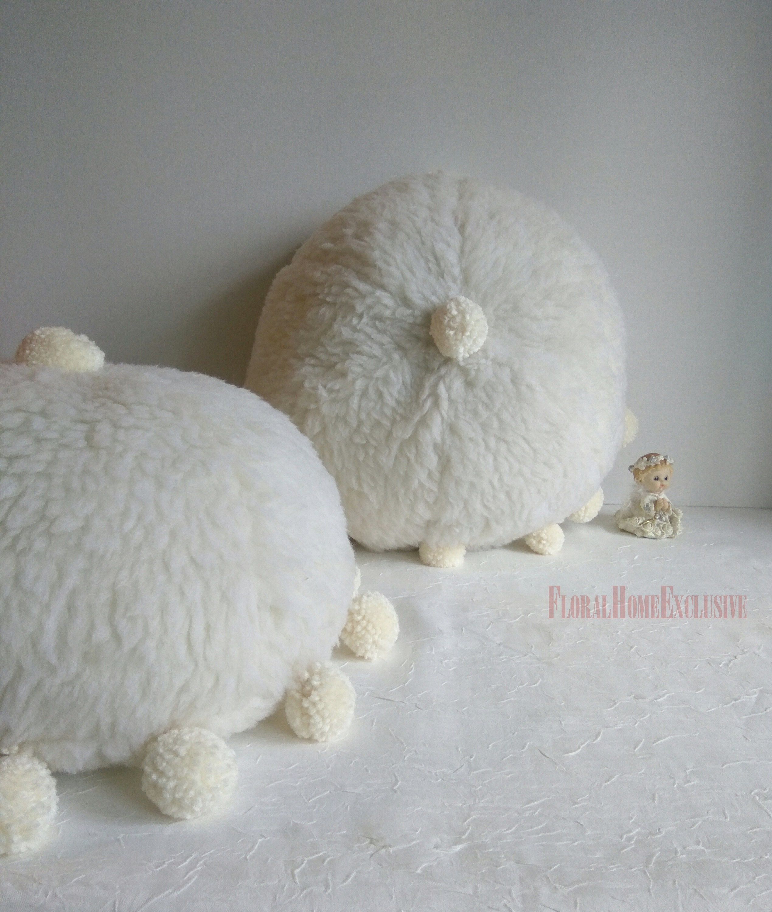 Round Pom Poms Cushion ball pillow sherpa faux throw Lavender Etsy