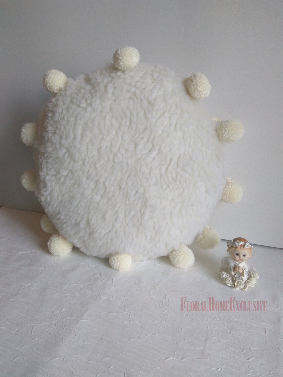 White Round Pom Poms Cushion pillow sherpa faux throw Lavender Etsy