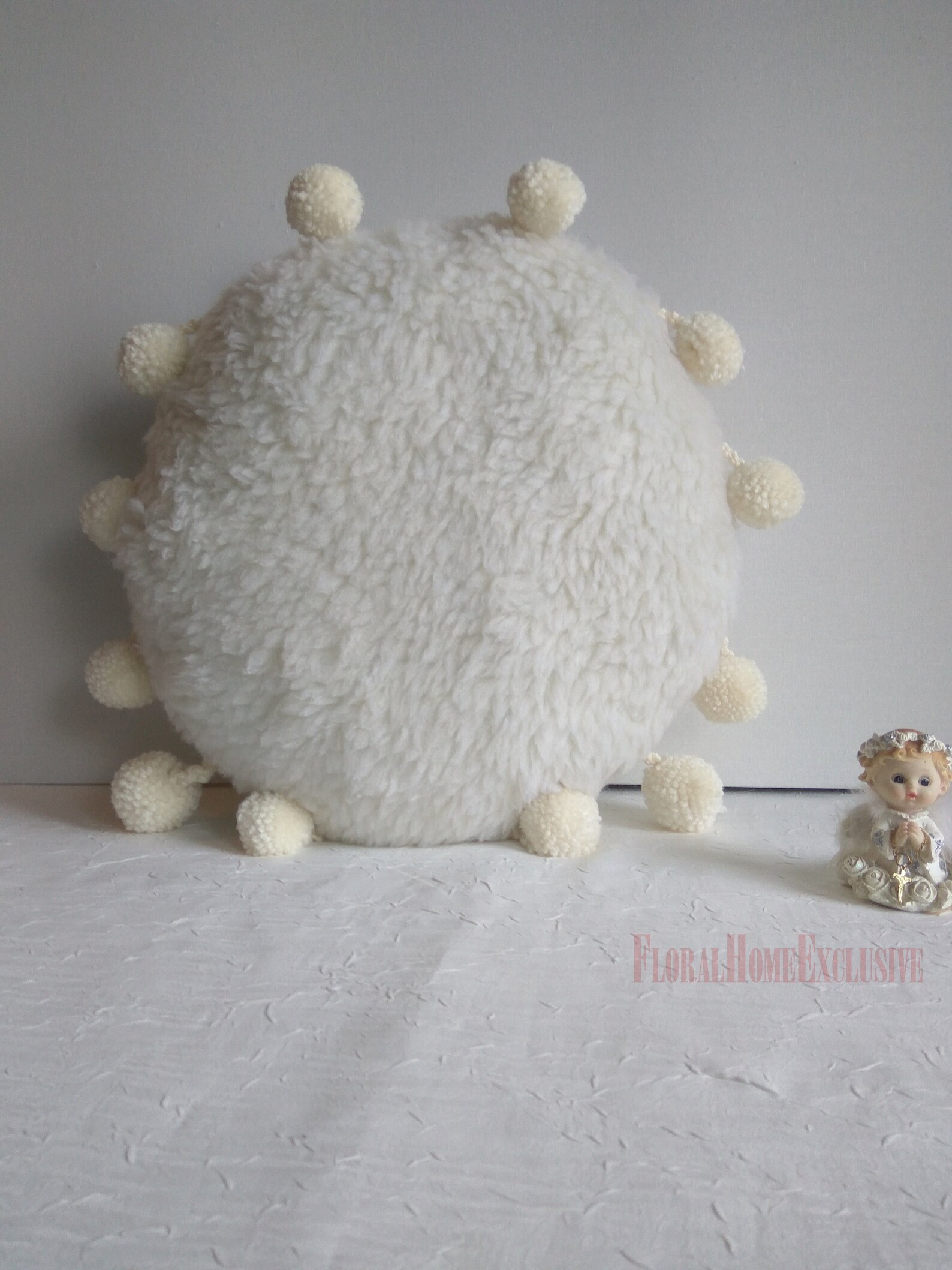 White Round Pom Poms Cushion pillow sherpa faux throw Lavender Etsy