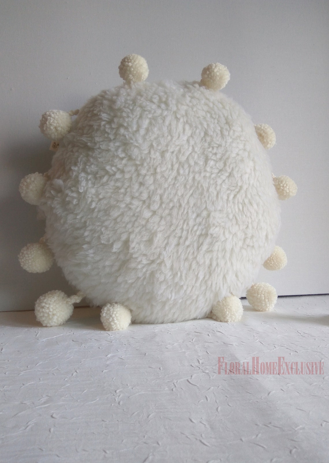 White Round Pom Poms Cushion pillow sherpa faux throw Lavender Etsy