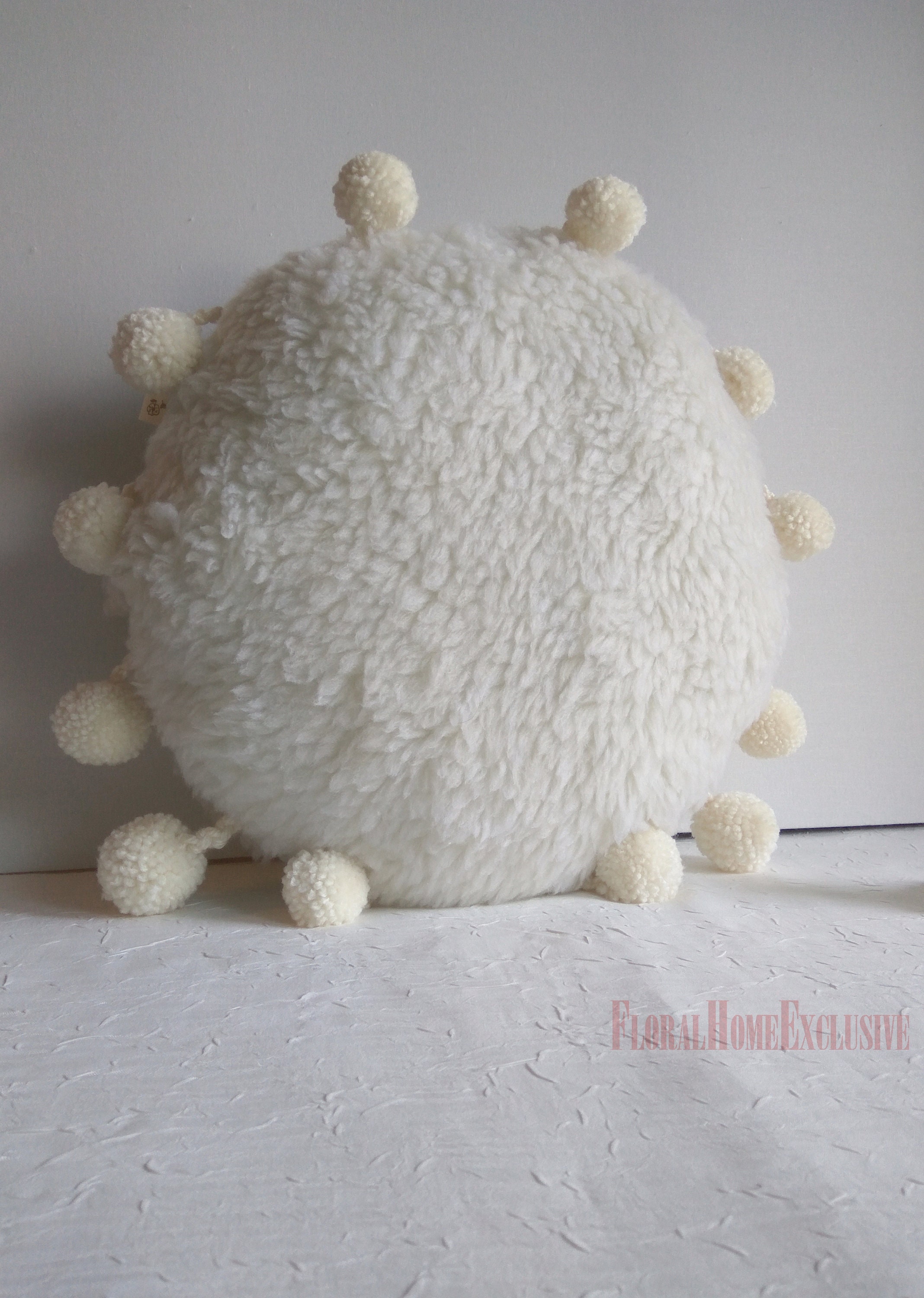 White Round Pom Poms Cushion pillow sherpa faux throw Lavender Etsy