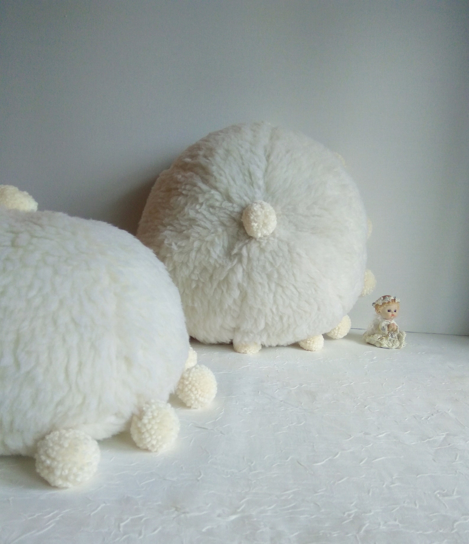 Round Pom Poms Cushion ball pillow sherpa faux throw Lavender Etsy