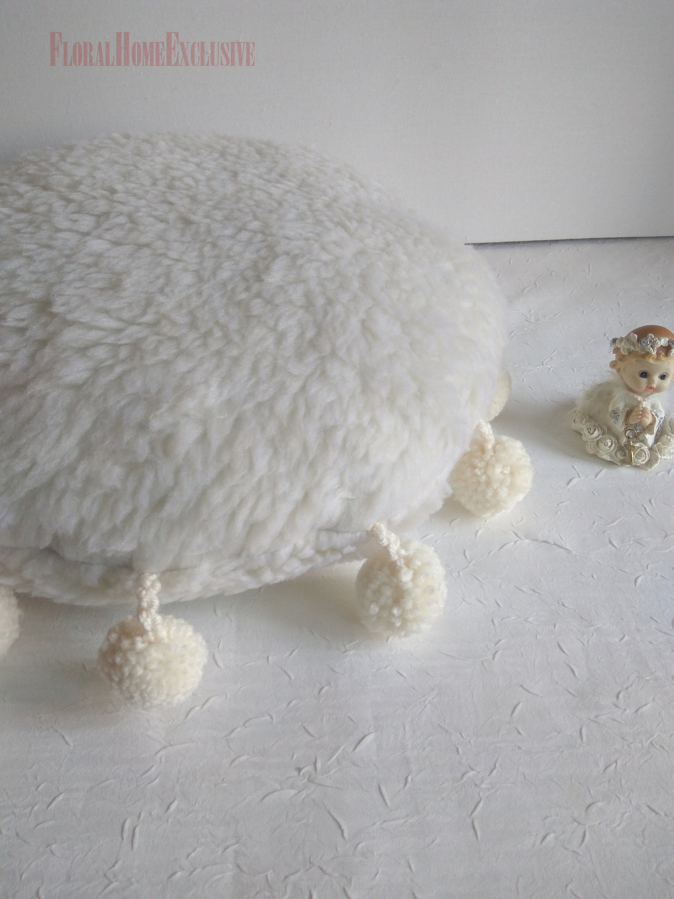 White Round Pom Poms Cushion pillow sherpa faux throw Lavender Etsy