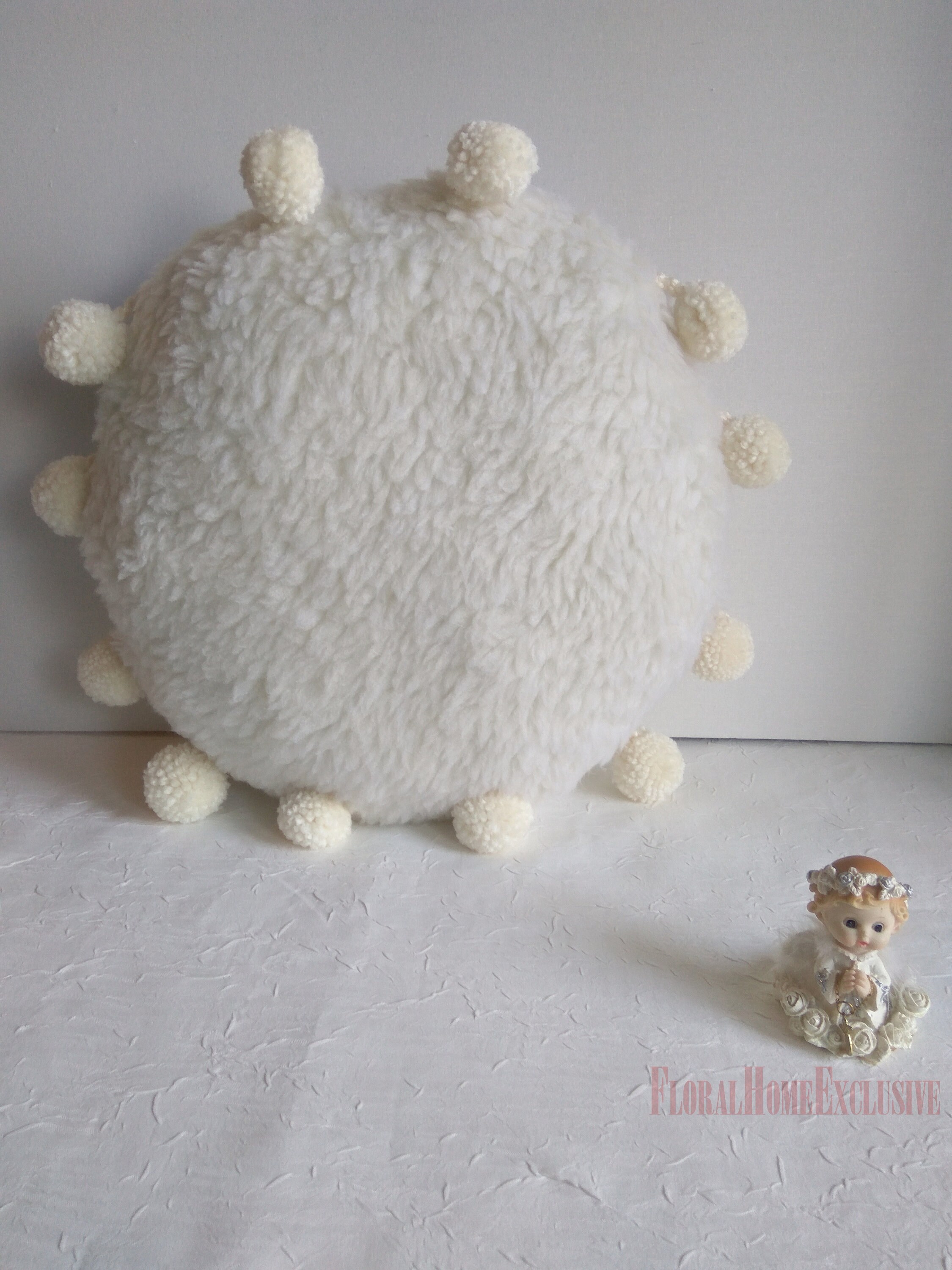 White Round Pom Poms Cushion pillow sherpa faux throw Lavender Etsy