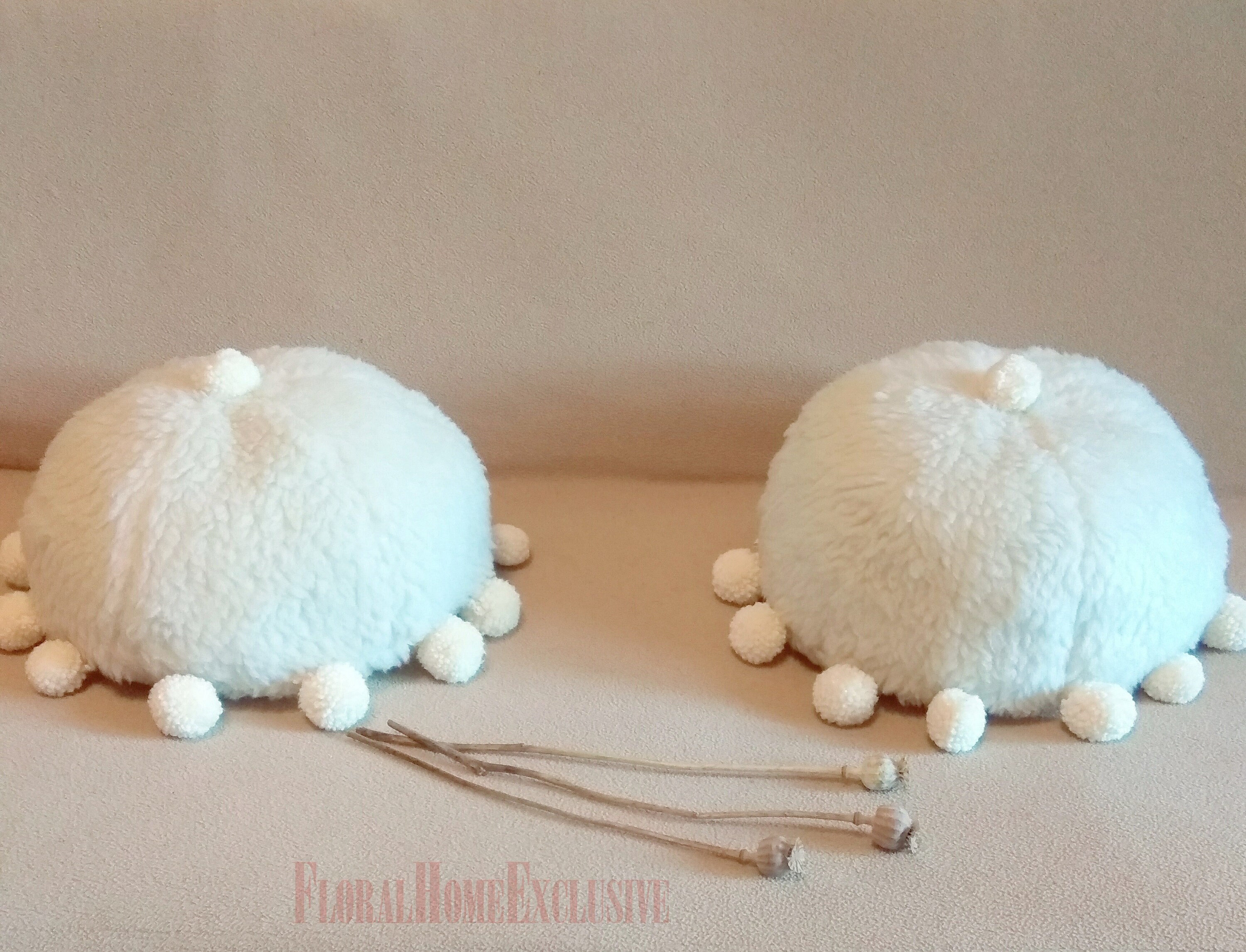 Round Pom Poms Cushion ball pillow sherpa faux throw Lavender Etsy