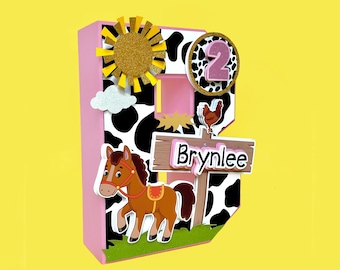 Farm 3D Letters, Farm Birthday Party, Farm Girl Birthday, Cowgirl Party Theme, Pink Barn Birthday, Farm Birthday Decor, Pink Farm Birthday