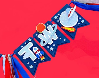 TWO Space Highchair Banner, Space Banner, Two the Moon Banner, Space Birthday Party, Astronaut Birthday Decor, Outer Space Birthday Decor