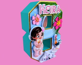 Números 3D de Moana, decoraciones de cumpleaños de Moana, decoraciones para fiestas de Moana, artículos para fiestas de Moana, decoración de Moana, decoración para fiestas de Moana, bebé Moana