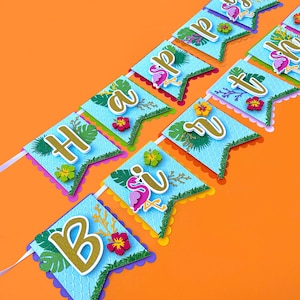 Flamingo Banner, Flamingo Happy Birthday Banner, Tropical Birthday Party, Flamingo Birthday Party, Luau Banner, Flamingo Party Decor