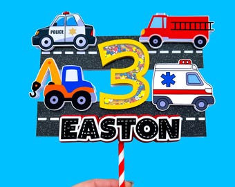 Trucks Cake Topper, Trucks Birthday Party, Transportation Cake Topper, Vehicle Cake Topper, Vehicle Party Decor, Construction Cake Topper