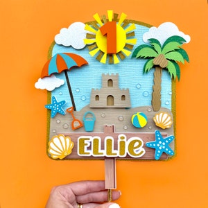 Topo de bolo de praia, festa de aniversário de praia, primeiro aniversário de praia, topo de bolo com tema de praia, tema de festa de praia, topo de bolo de verão