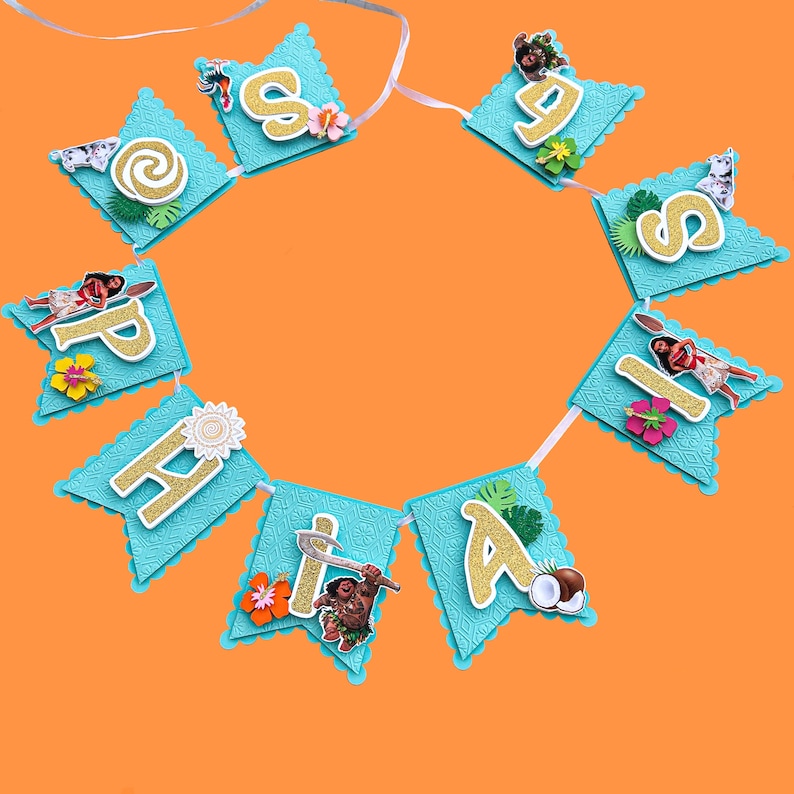 Banner de feliz cumpleaños de Moana, fiesta de cumpleaños de Moana, banner de cumpleaños de Moana, decoración de fiesta de Moana, decoración de cumpleaños de Moana imagen 2