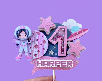 Space Girl Cake Topper, Space Birthday Party, Astronaut Birthday Decor, Outer Space Birthday, Girl Astronaut Cake Topper, Pink Outer Space