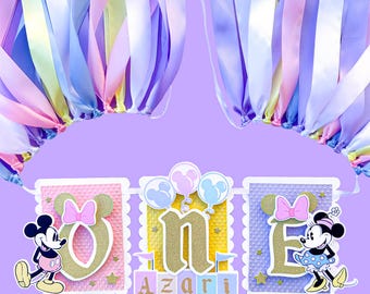 Minnie ONE Highchair Banner, Disneyland 1st Birthday Highchair Banner, Happiest Birthday On Earth Banner, Disneyland Highchair Banner