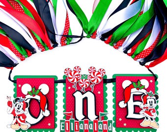 Kerstbanner Mickey Mouse, banner Mickey-kinderstoel, banner gelukkigste verjaardag op aarde, banner Disneyland-kinderstoel, kerstkinderstoel
