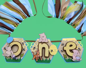 Winnie the Pooh High Chair Banner, Winnie the Pooh ONE Banner,  Winnie the Pooh Birthday Decor, Classic Winnie the Pooh Birthday Party