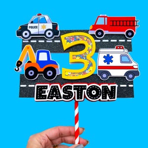 Trucks Cake Topper, Trucks Birthday Party, Transportation Cake Topper, Vehicle Cake Topper, Vehicle Party Decor, Construction Cake Topper