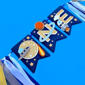 Banner de trona espacial, fiesta de cumpleaños espacial, banner de una trona, cumpleaños del espacio exterior, primer viaje alrededor del sol, primer cumpleaños espacial