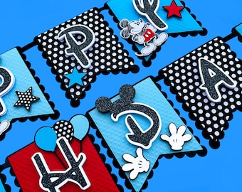 Pancarta de Mickey Mouse, pancarta de Mickey, decoración de cumpleaños de Mickey Mouse, decoración de fiesta de Mickey, pancarta de Mickey con bocetos, Mickey Mouse retro