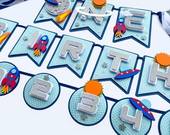 Combo Space Banner, Space Cake Topper, Space Birthday Party, Astronaut Birthday Decor, Galaxy Party Decor, Outer Space Birthday Decor